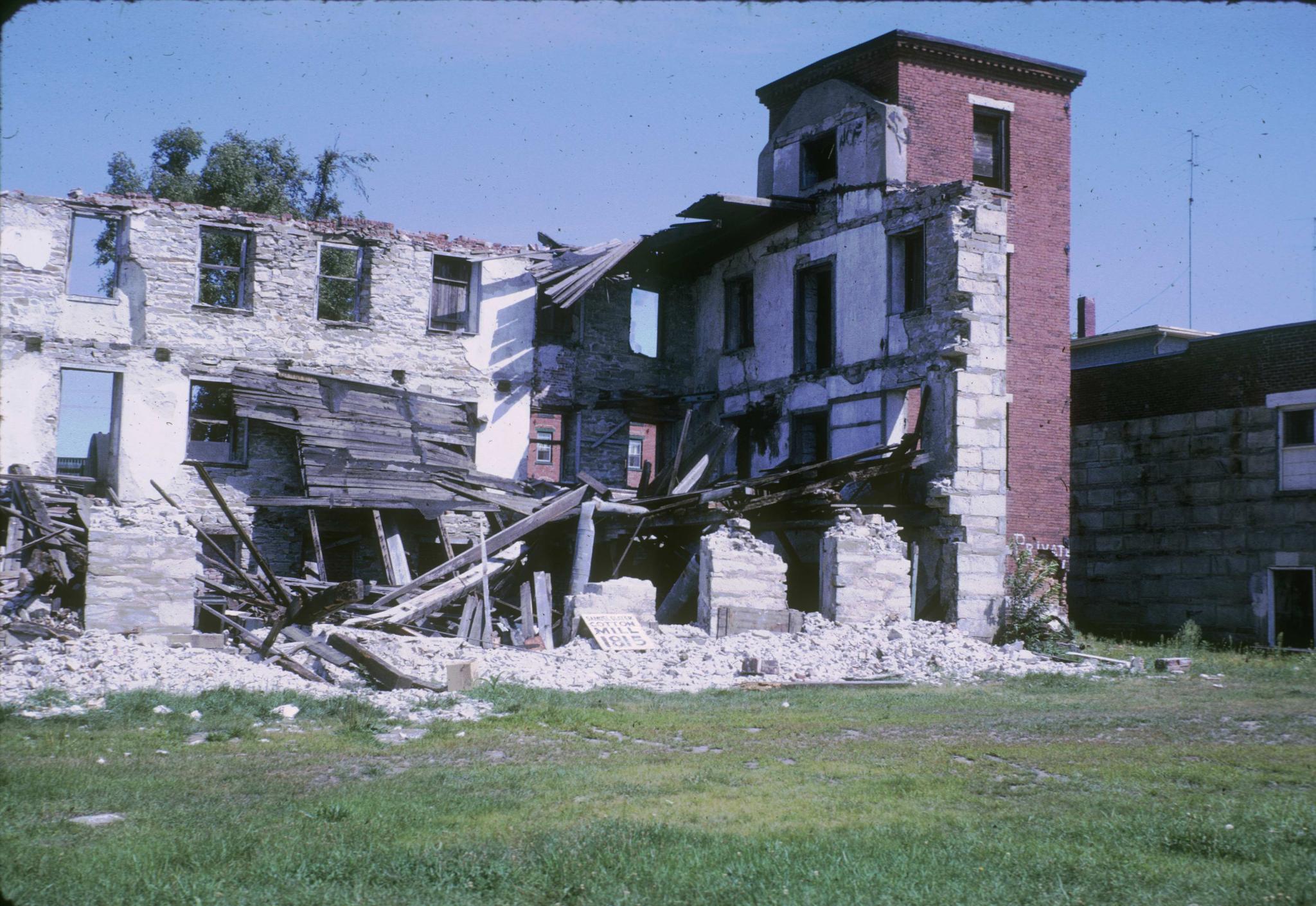 Photograph of the mill ruins showing the interior of the structure.