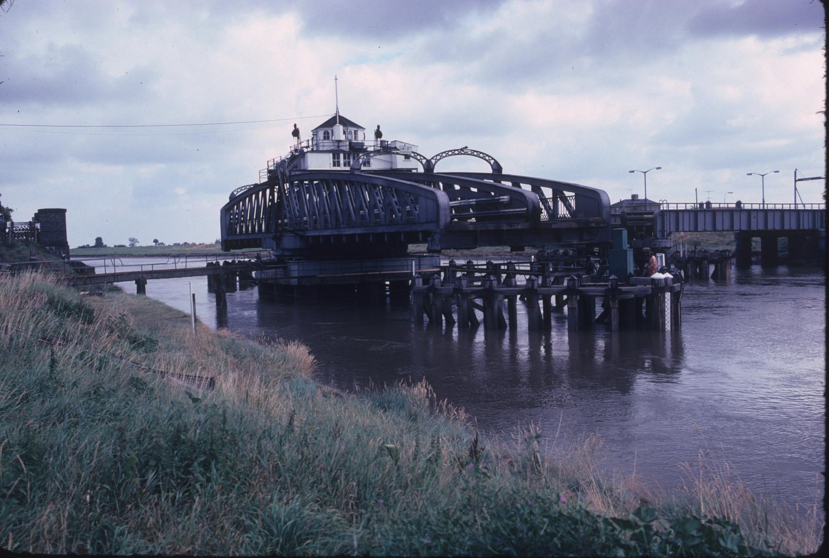 Crosskeys Bridge in the open position.