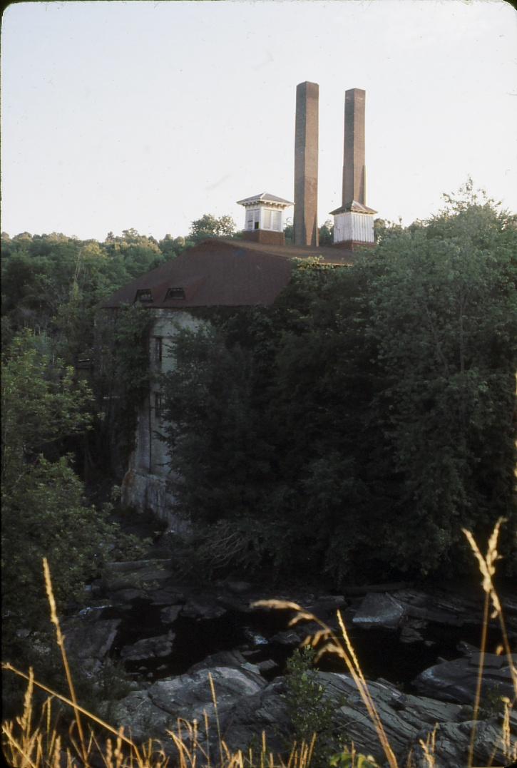 View of paper mill, stacks, and East Canada Creek.