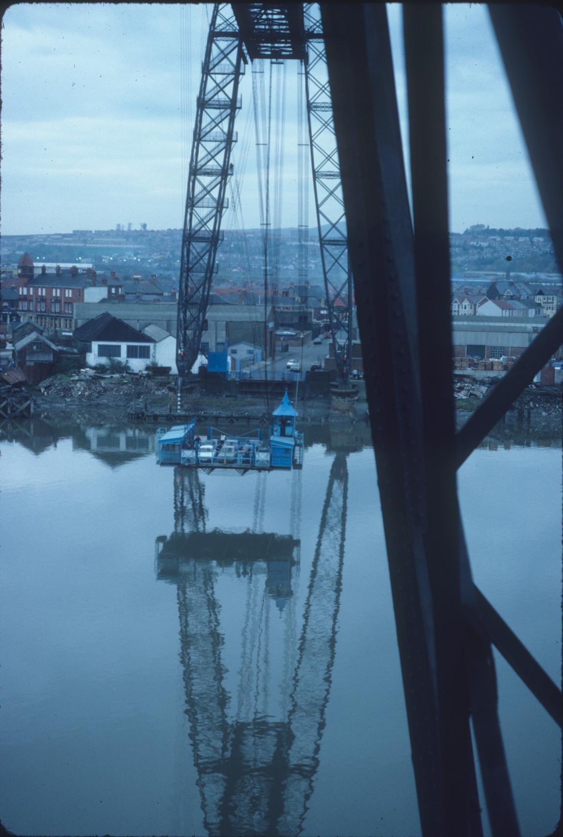 Detail of the Newport Transporter gondola returning across the  River Usk.