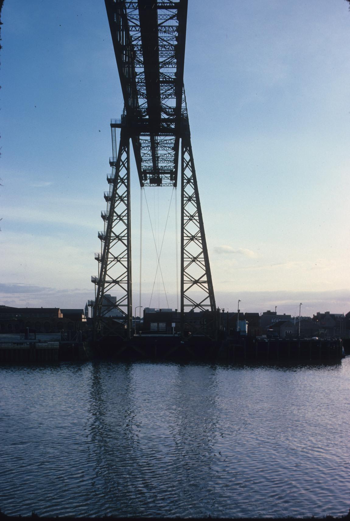 Detail of the Middlesbrough Transporter Bridge bridge structure, looking across…