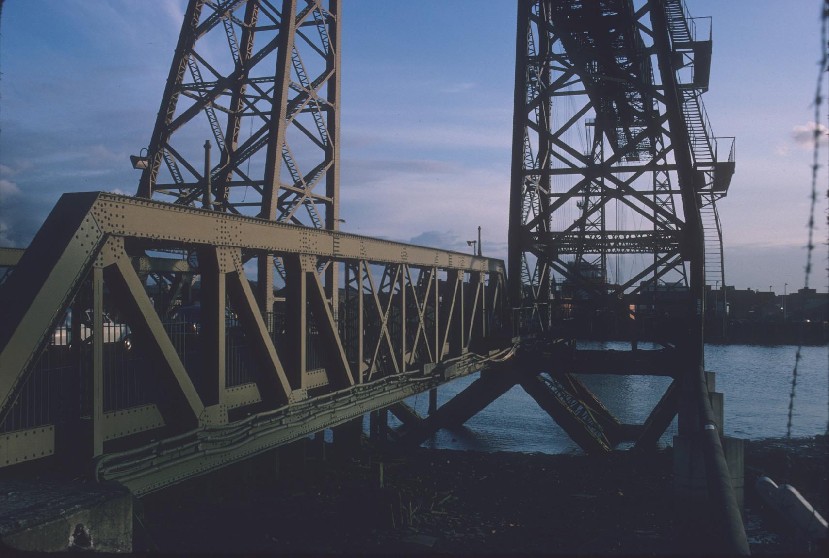 Detail of the bridge structure and landing stage of the Middlesbrough…