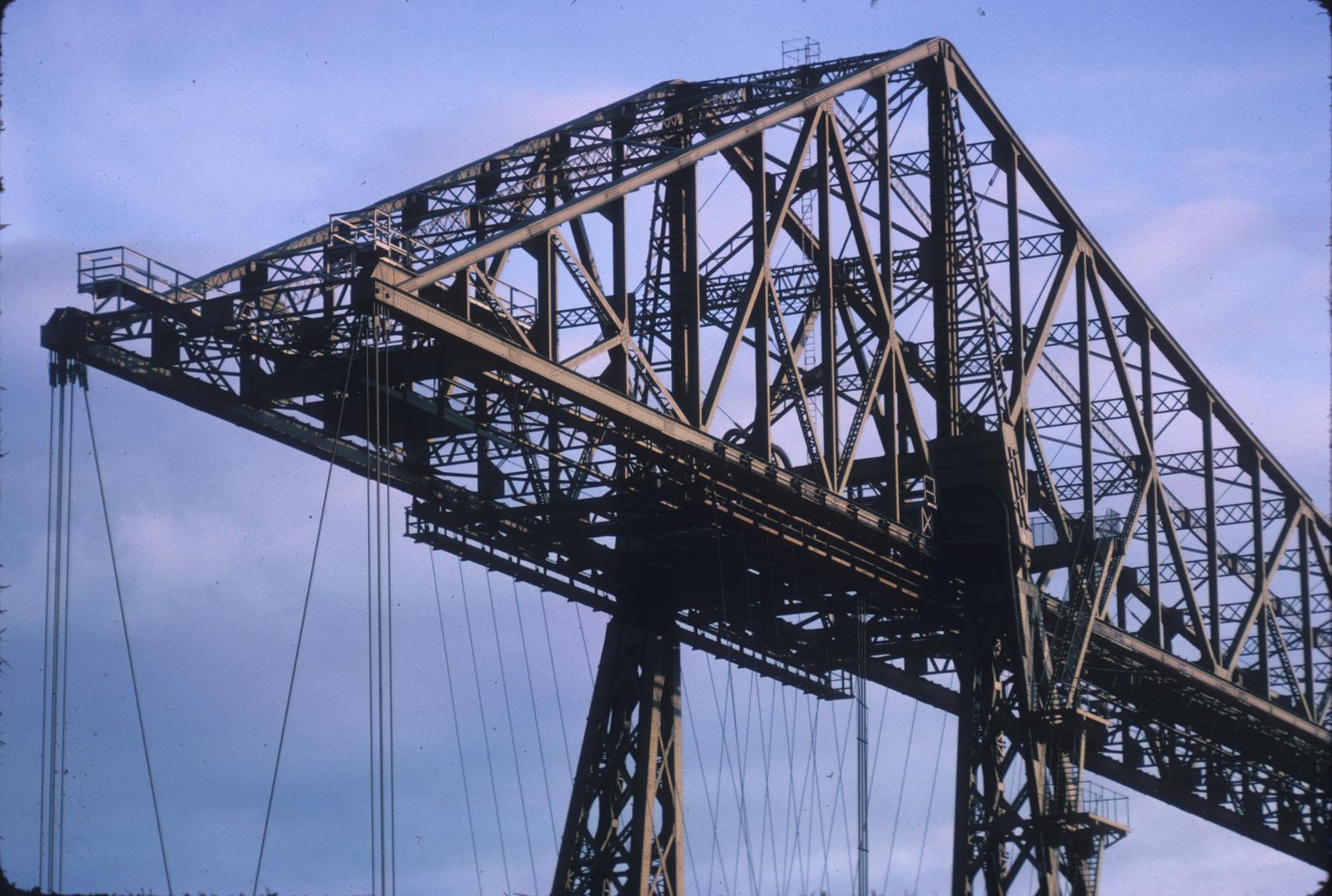 Detail of bridge structure and the traveling gondola machinery on the…