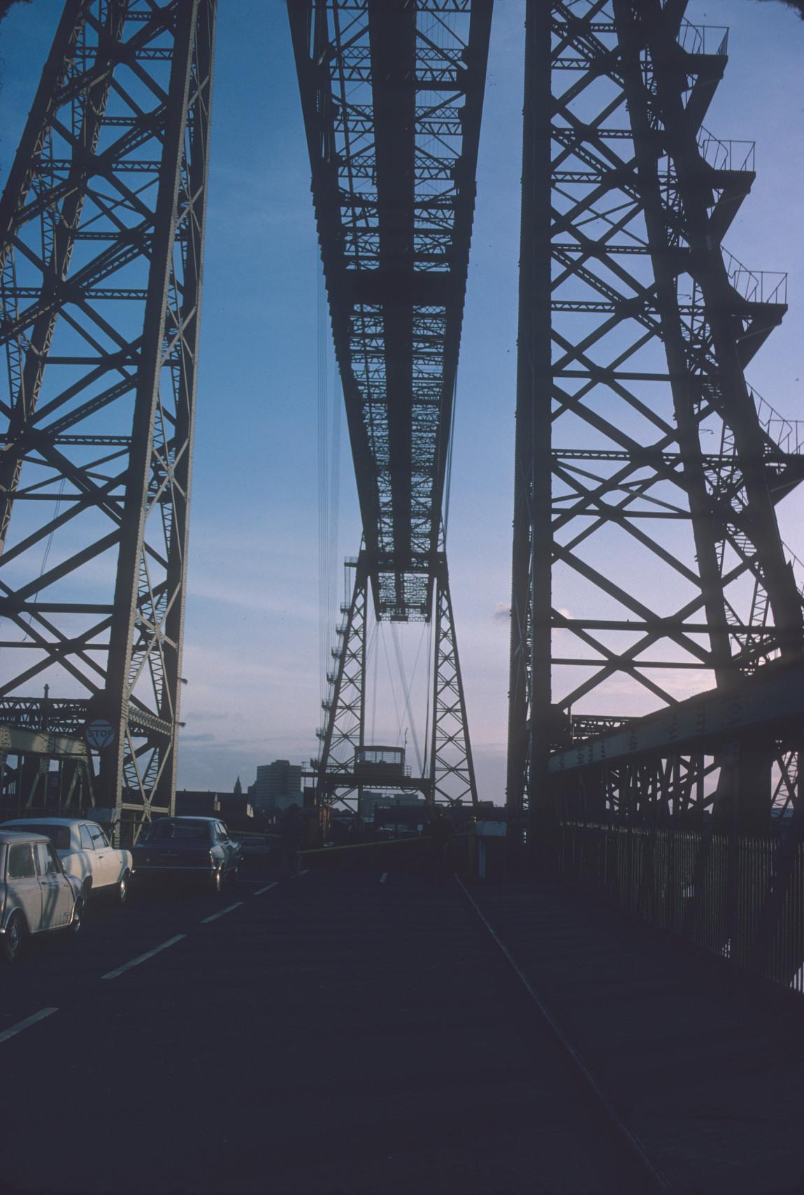 Detail of vehicles waiting to load the gondola of the Middlesbrough Transporter…