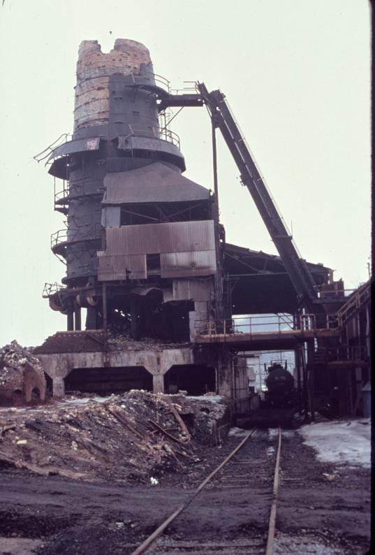 View of E.J. Lavino blast furnace at Lynchburg, Virginia.  Image shows a tanker…