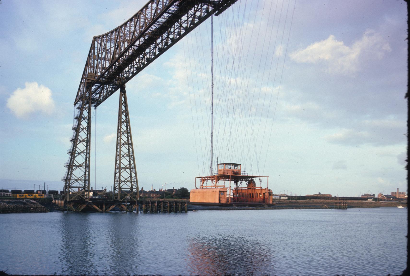 The Middlesbrough Transporter gondola crossing the River Tees.