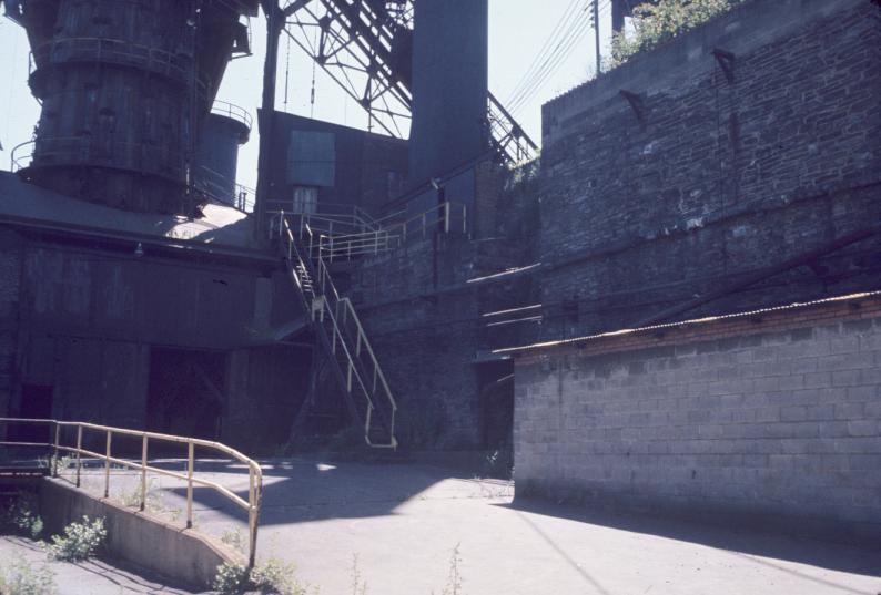 Photograph of E.J. Lavino blast furnace showing an old masonry wall.  Taken at…