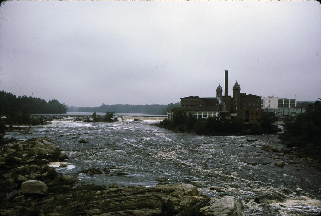 View of Worumbo Wool Mill and dam taken from below the Lisbon Falls.