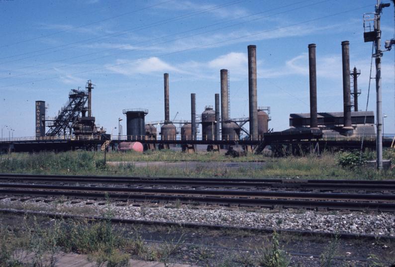 View of E.J. Lavino blast furnace at Sheridan, Pennsylvania.  Railroad tracks…