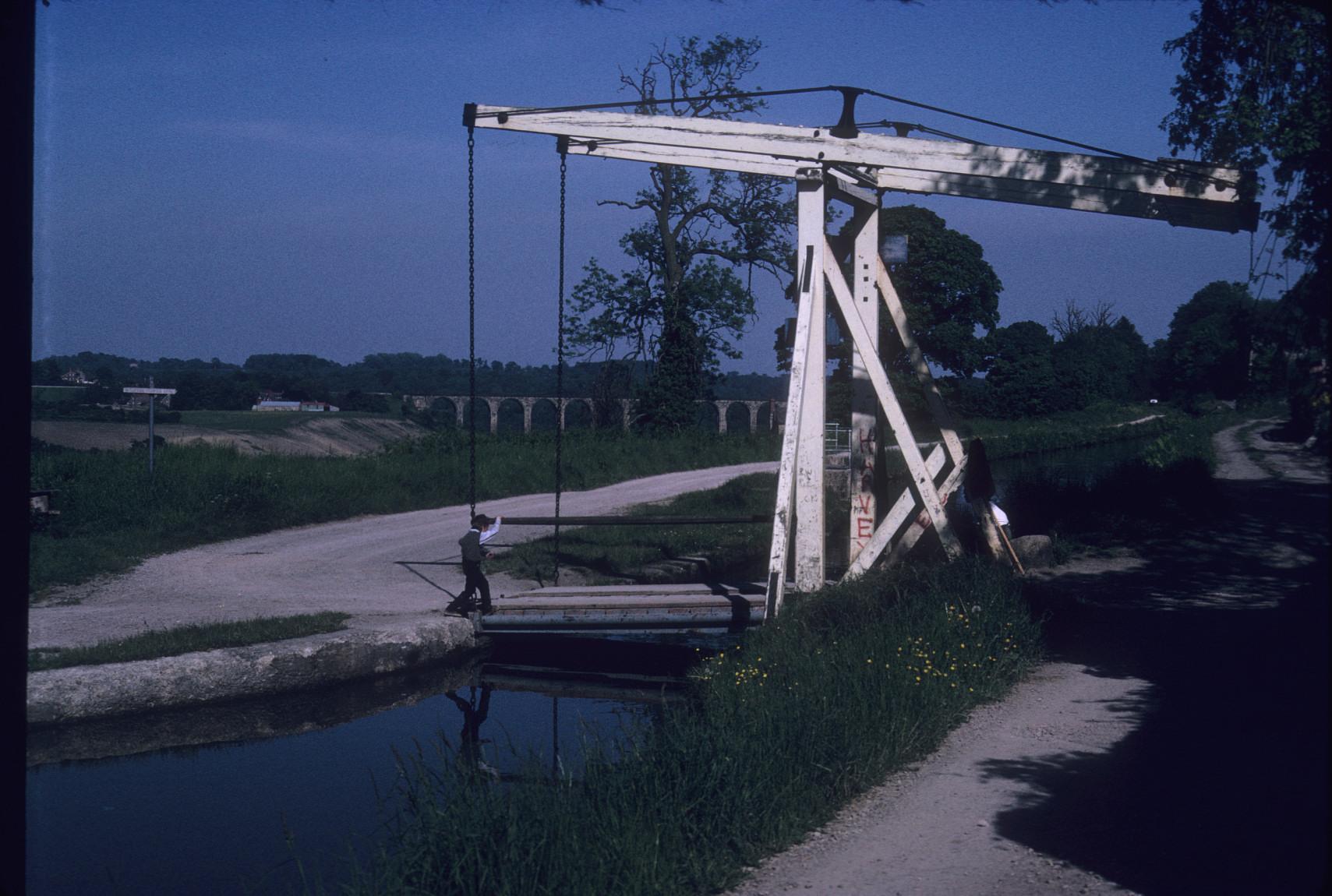 Small wooden bascule bridge crossing the Ellesmere Canal near Froncysyllte,…