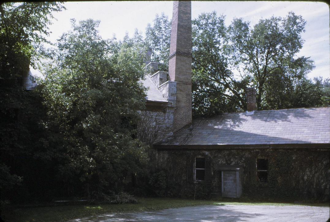 View of the Stark Paper Mill stack.