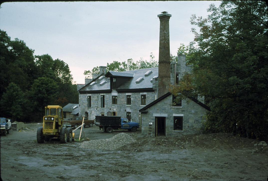 View of construction on the paper mill during the conversion to residential…