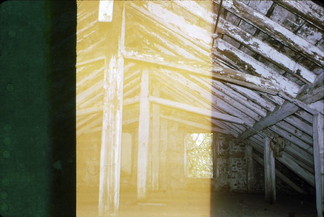 Interior view of Stark Paper Mill's attic and framing.  Taken before…