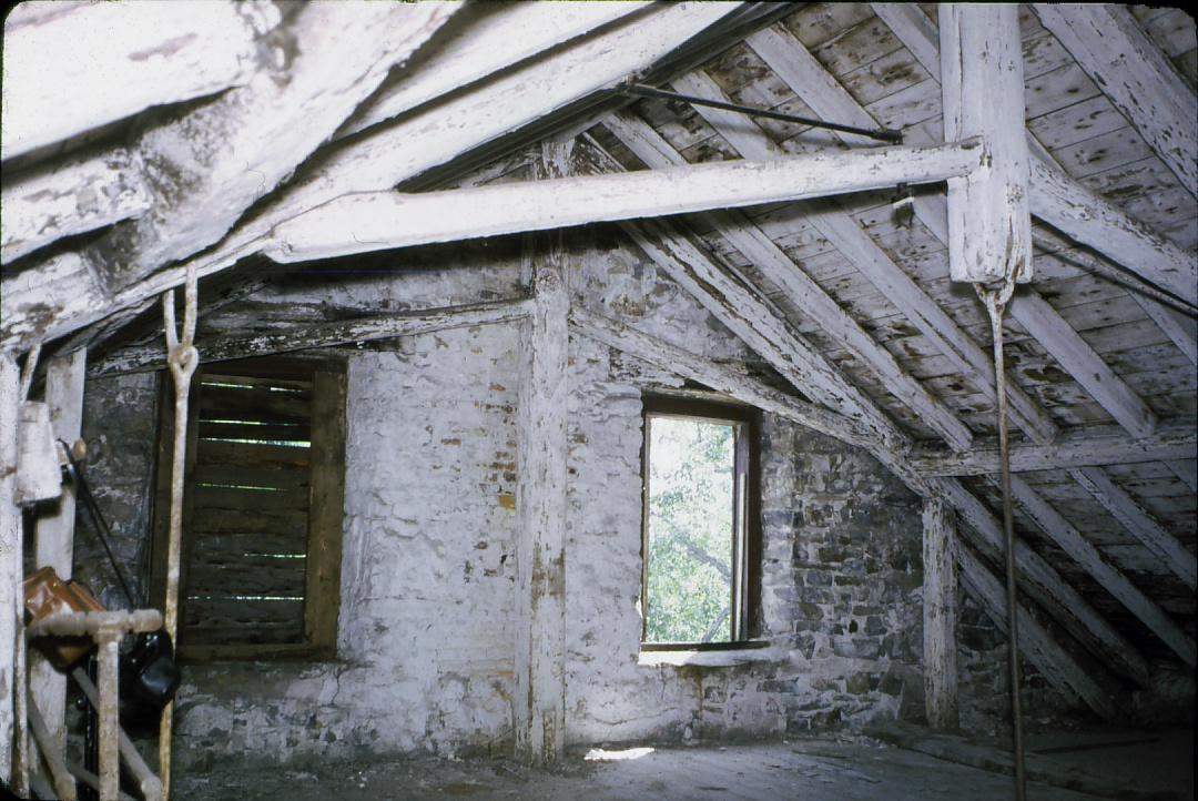 Interior view of Stark Paper Mill's attic and framing.  Taken before…