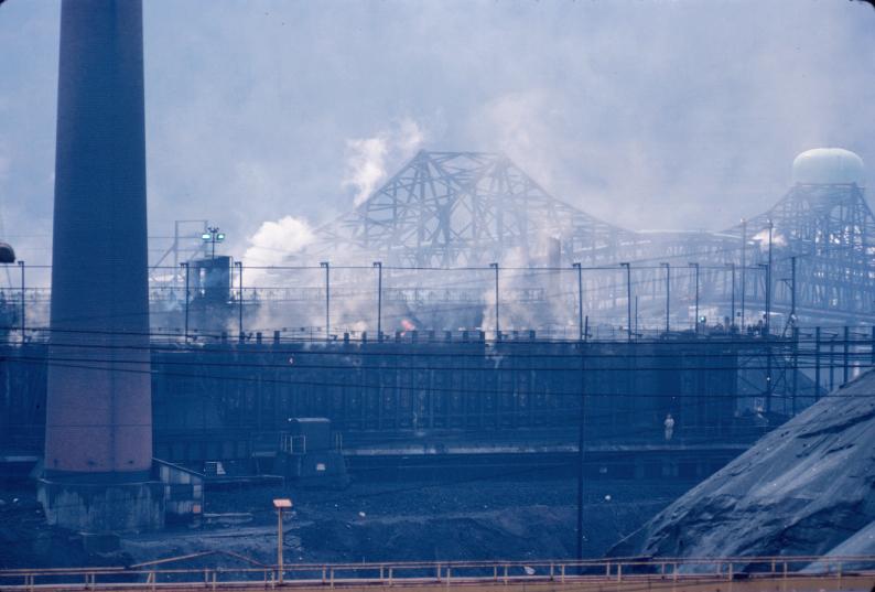 Photograph of Weirton Steel Company coke ovens in West Virginia.  Brick…