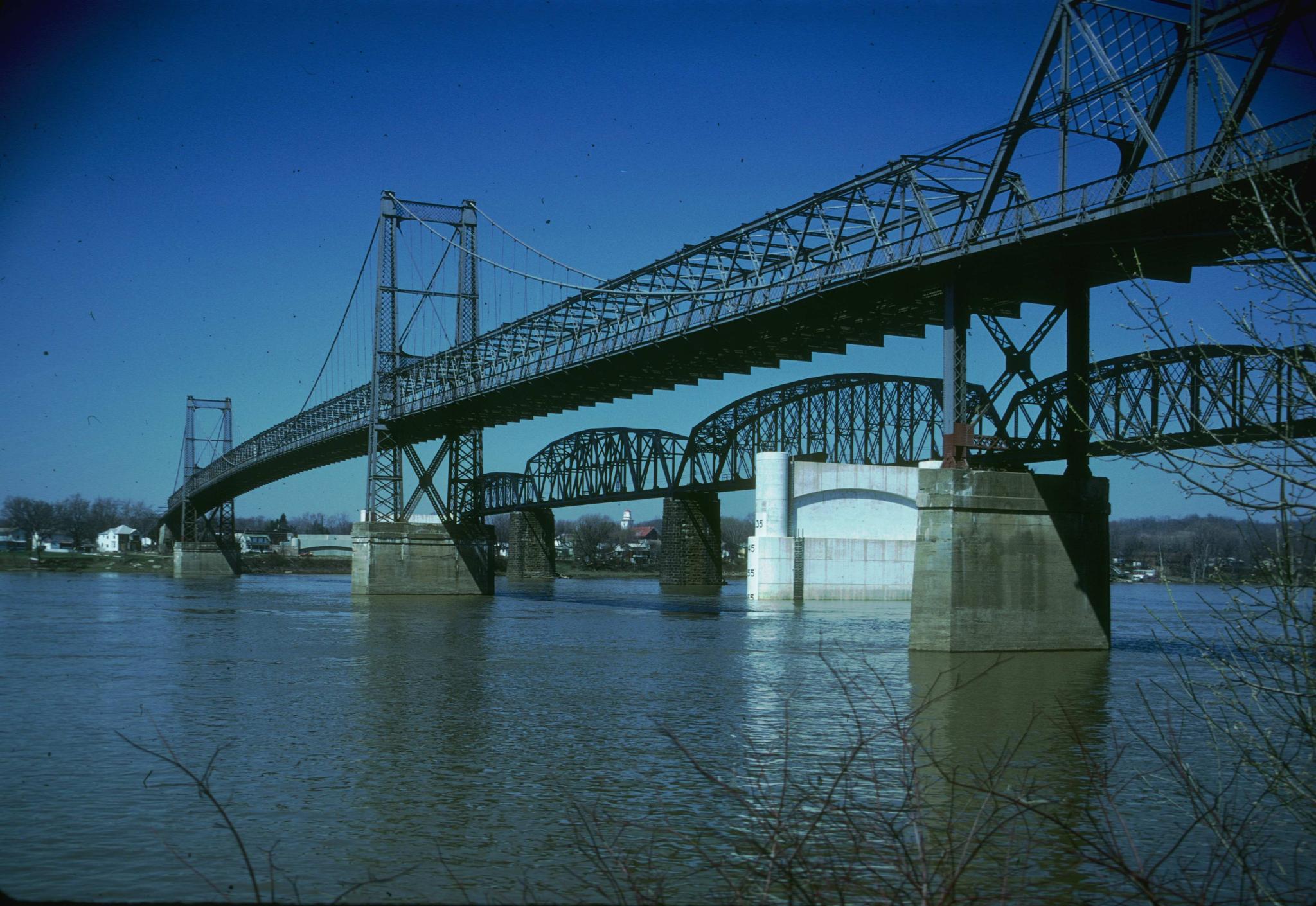 Photograph of the Parkersburg suspension bridge.  The Baltimore and Ohio…