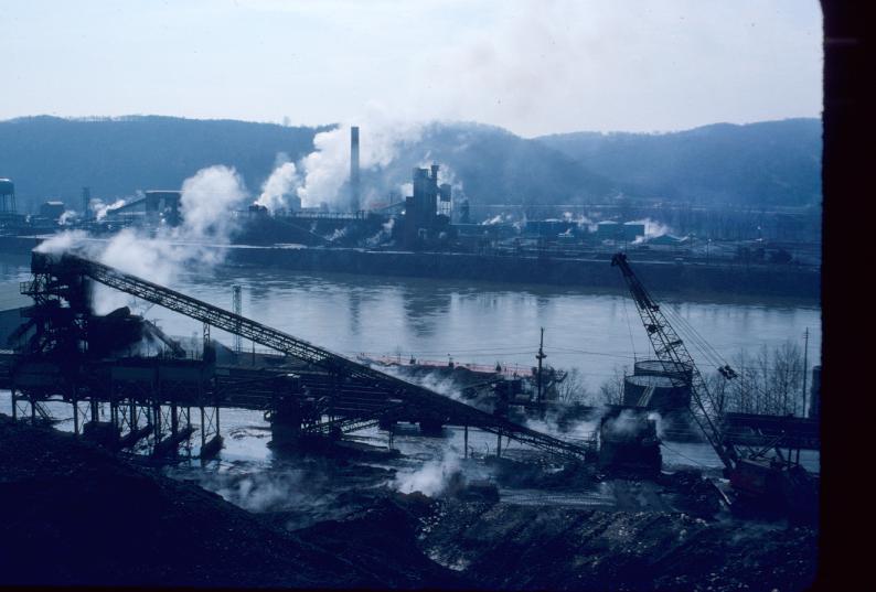 Overview of Weirton Steel plant in Weirton, West Virginia.  The Ohio River…