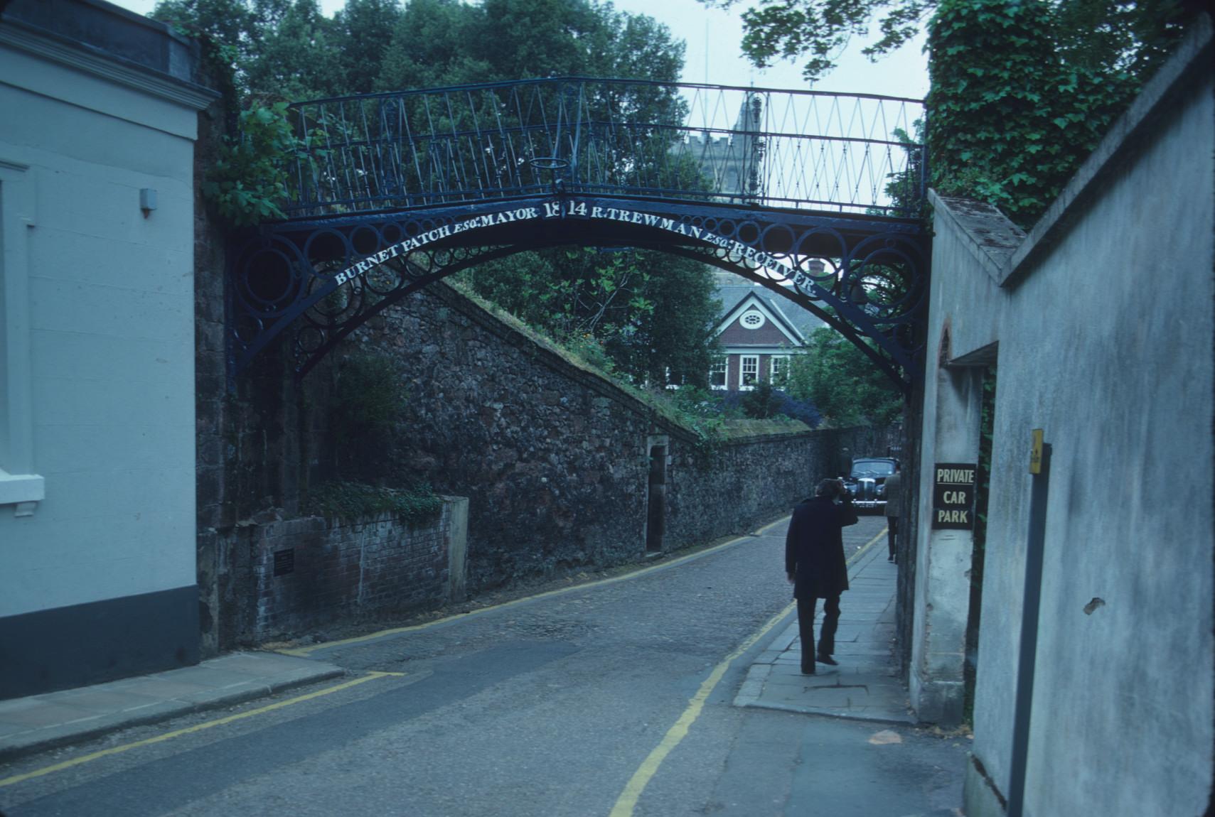 Small cast iron foot bridge from 1814, the Close, Exeter, England.