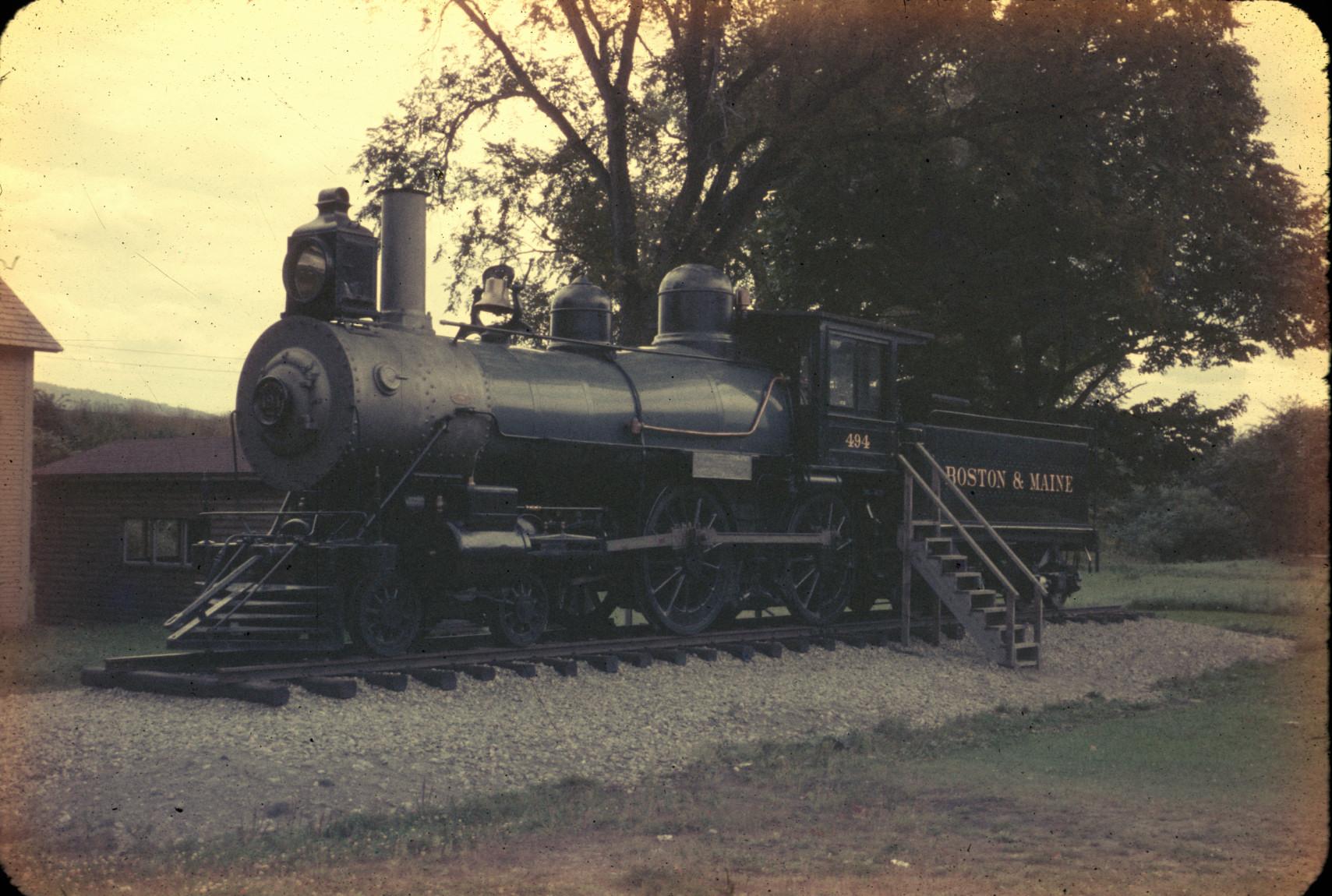 Engine 494 4-4-0 Enshrined at White River Junction VermontSide view