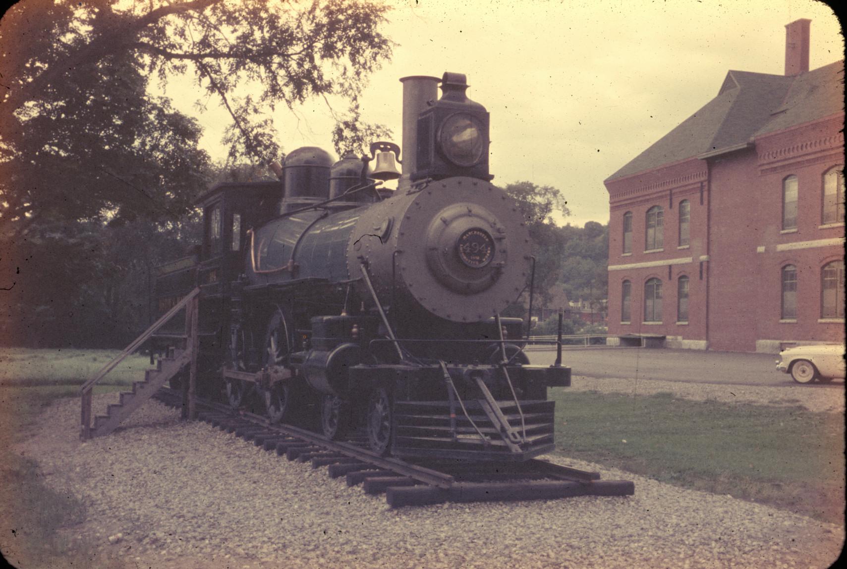 Engine 494 4-4-0 Enshrined at White River Junction VermontFront view