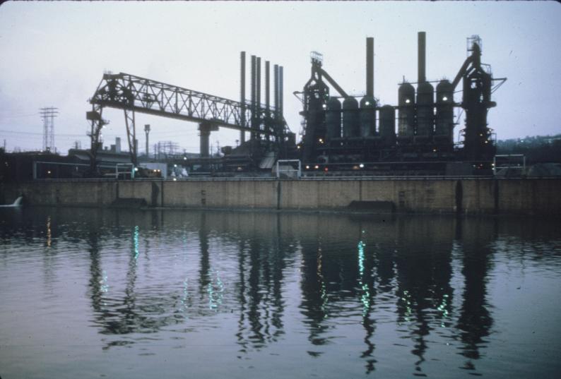 Unidentified blast furnaces on the  Monongahela River in Pittsburgh, PA.