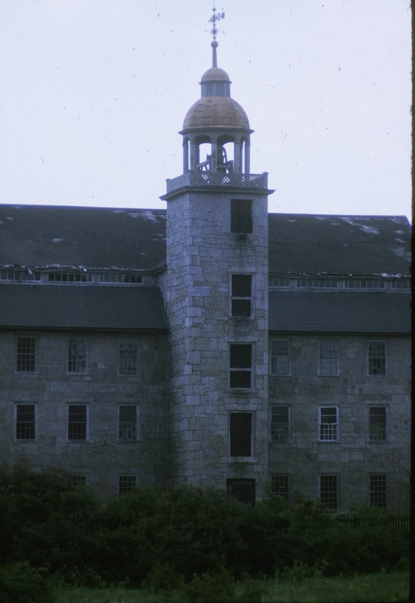 Photograph detailing one of the towers of the mill.