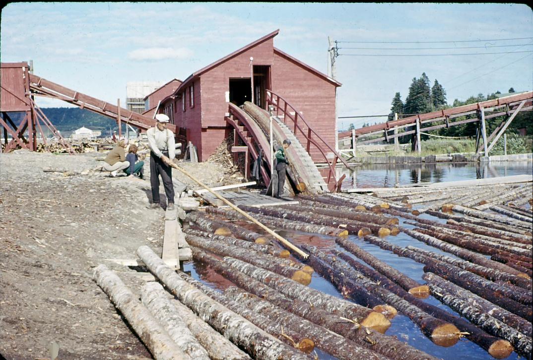 View of sawmill and pond.  