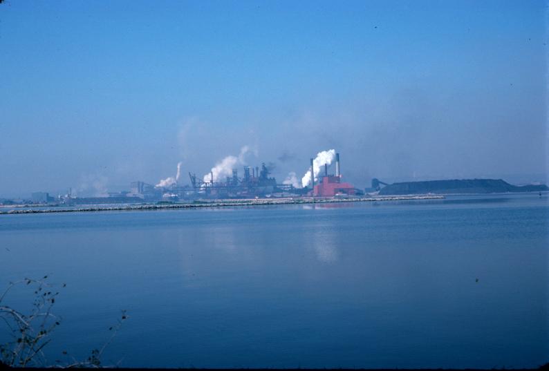 View of unidentified steel mill(s) in Hamilton, Ontario.