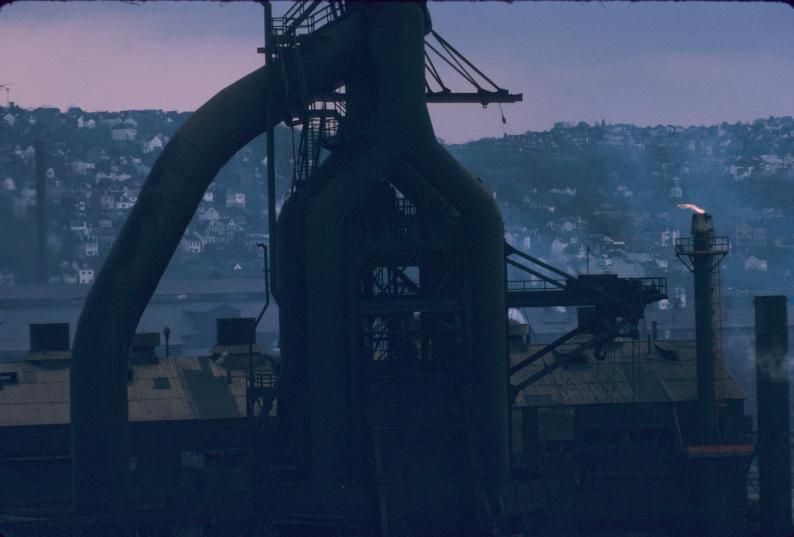 Close-up of blast furnaces at J&L plant in Pittsburgh, Pennsylvania.…