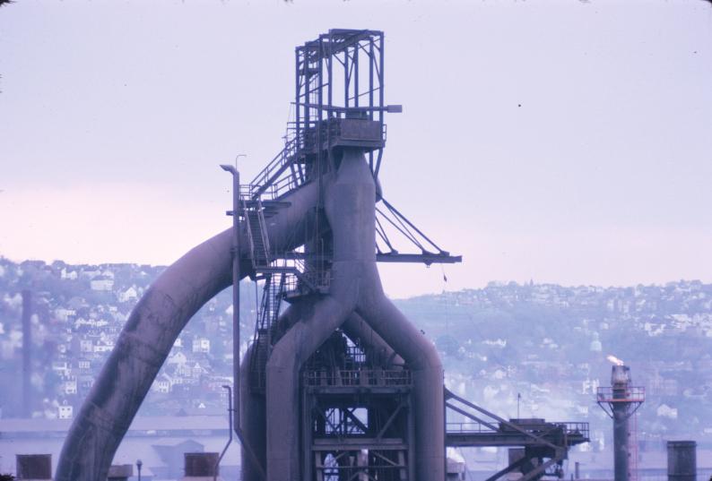 Close-up of blast furnaces at J&L plant in Pittsburgh, Pennsylvania.