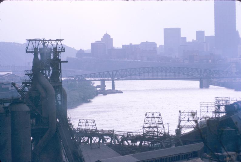 Photograph of blast furnaces and city of Pittsburgh, Pennsylvania.  Monongahela…