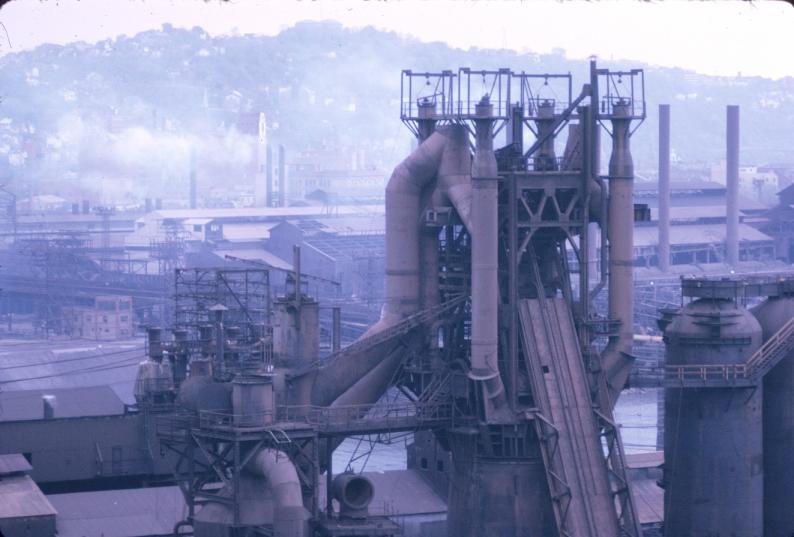 Photograph of blast furnaces at J&L Pittsburgh plant looking across the…