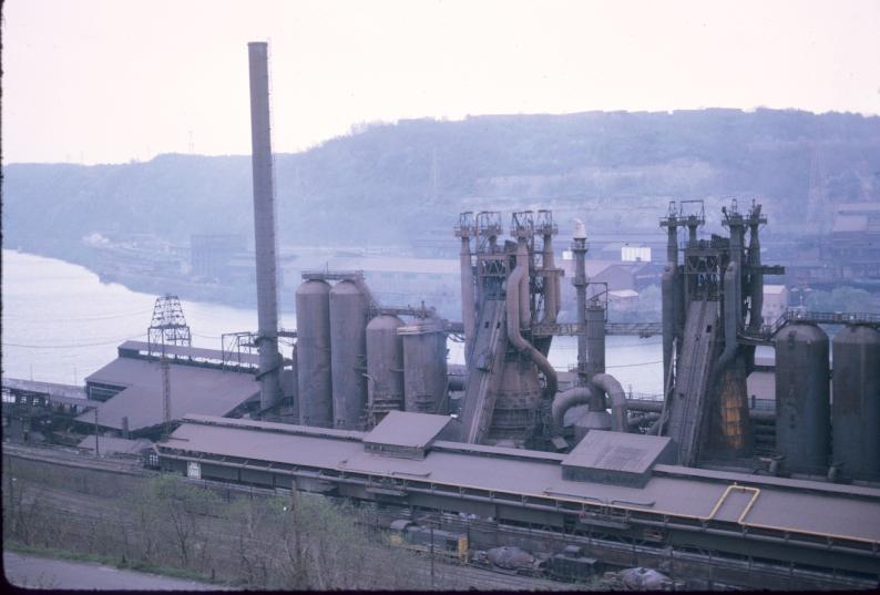 Photograph of J&L blast furnaces in Pittsburgh, Pennsylvania.