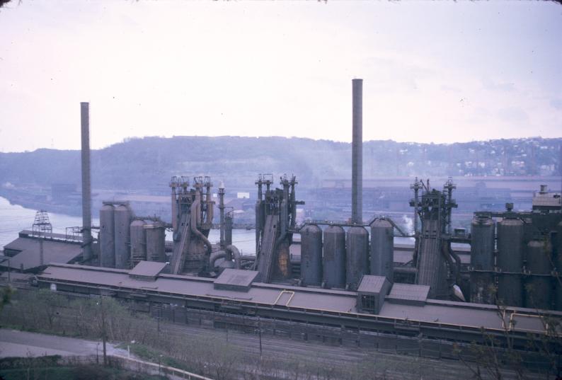 Photograph of blast furnaces at the J&L plant in Pittsburgh, Pennsylvania…