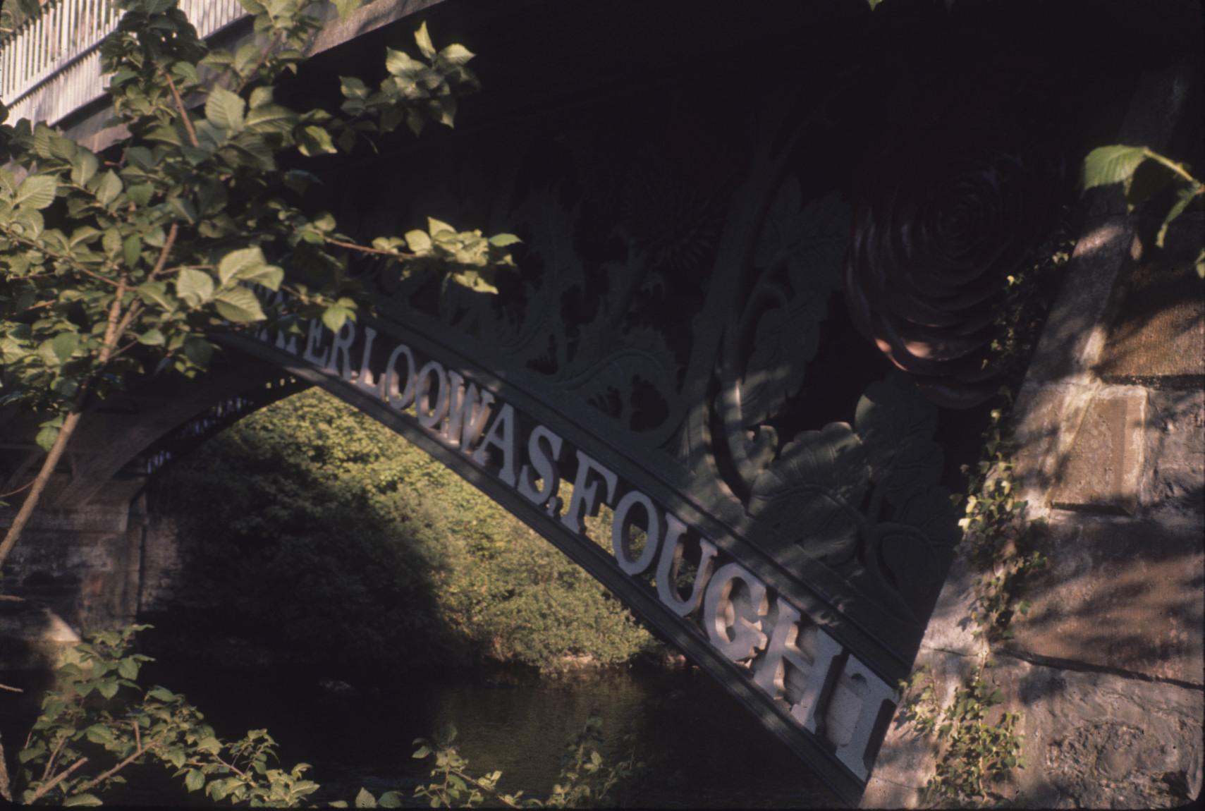 detail of wrought iron foliage decorating Telford\'s Waterloo Bridge