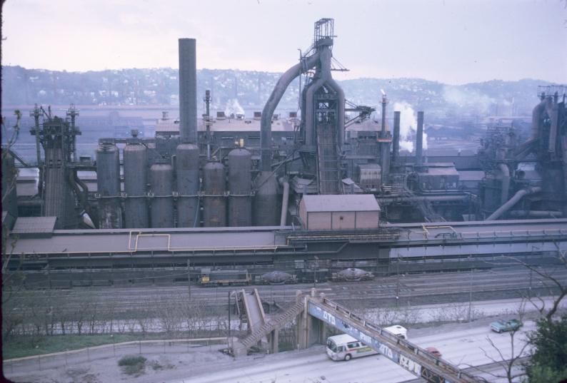 Photograph of blast furnaces at J&L plant in Pittsburgh, Pennsylvania.…