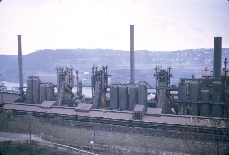 Photograph of blast furnaces at J&L plant in Pittsburgh, Pennsylvania.…