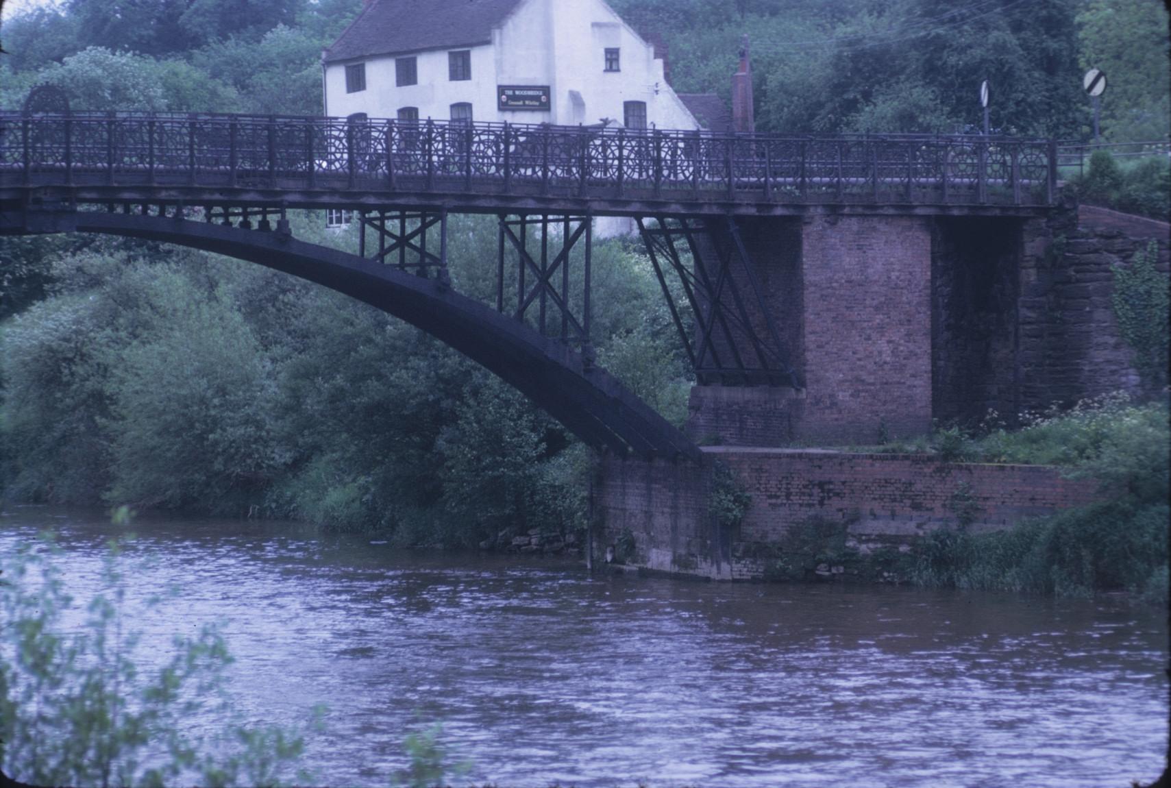 view of masonry abutment of cast iron bridge over River Severn