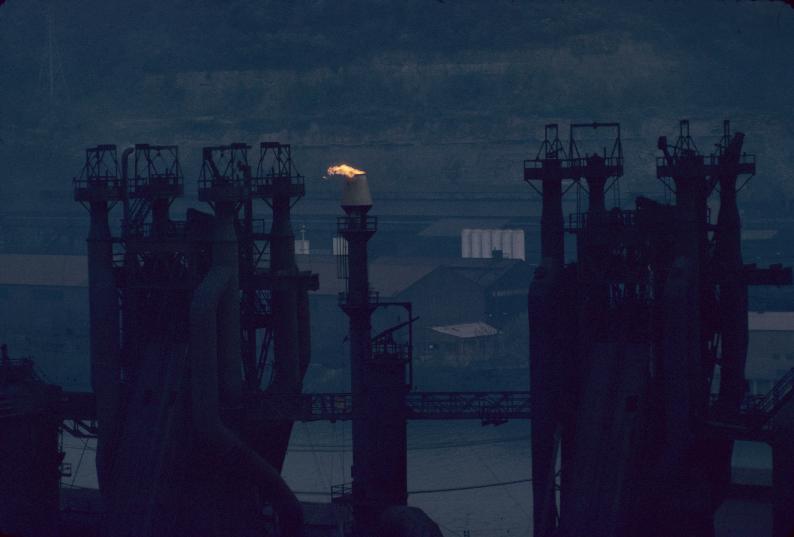 Close-up of blast furnaces at J&L plant in Pittsburgh, Pennsylvania.…