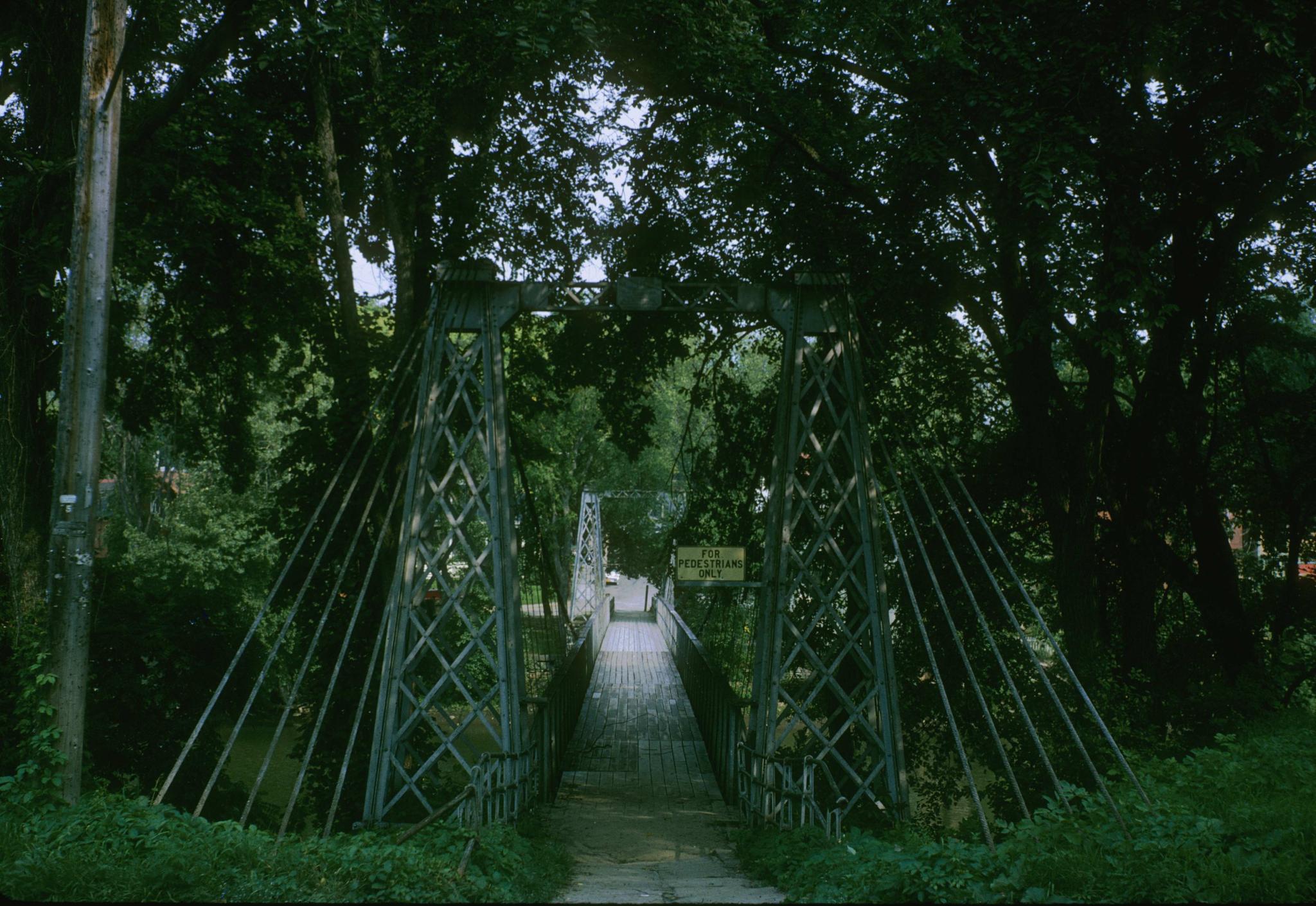 Photograph along the length of the bridge deck showing both support towers.