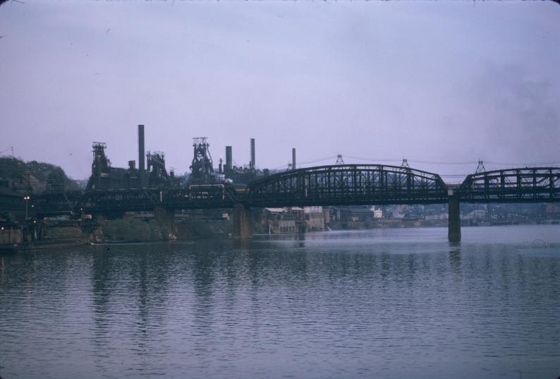 Photograph of hot metal bridge and J&L plant taken from Monongahela River…