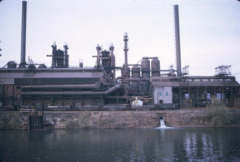 Photograph of blast furnaces at J&L plant in Pittsburgh, Pennsylvania.…