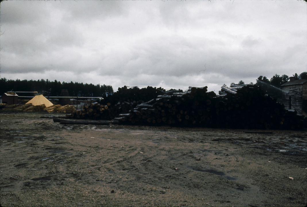 Log piles at a sawmill near Fryeburg, ME.