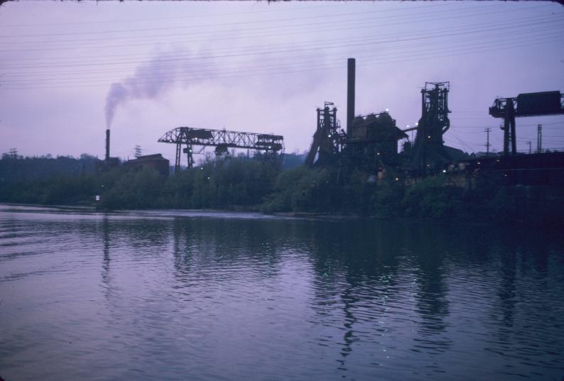 Unidentified blast furnaces along Monongahela River at Pittsburgh.  Photograph…