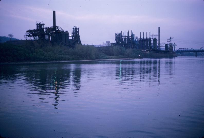 Photograph of blast furnaces of J&L plant in Pittsburgh, Pennsylvania.…