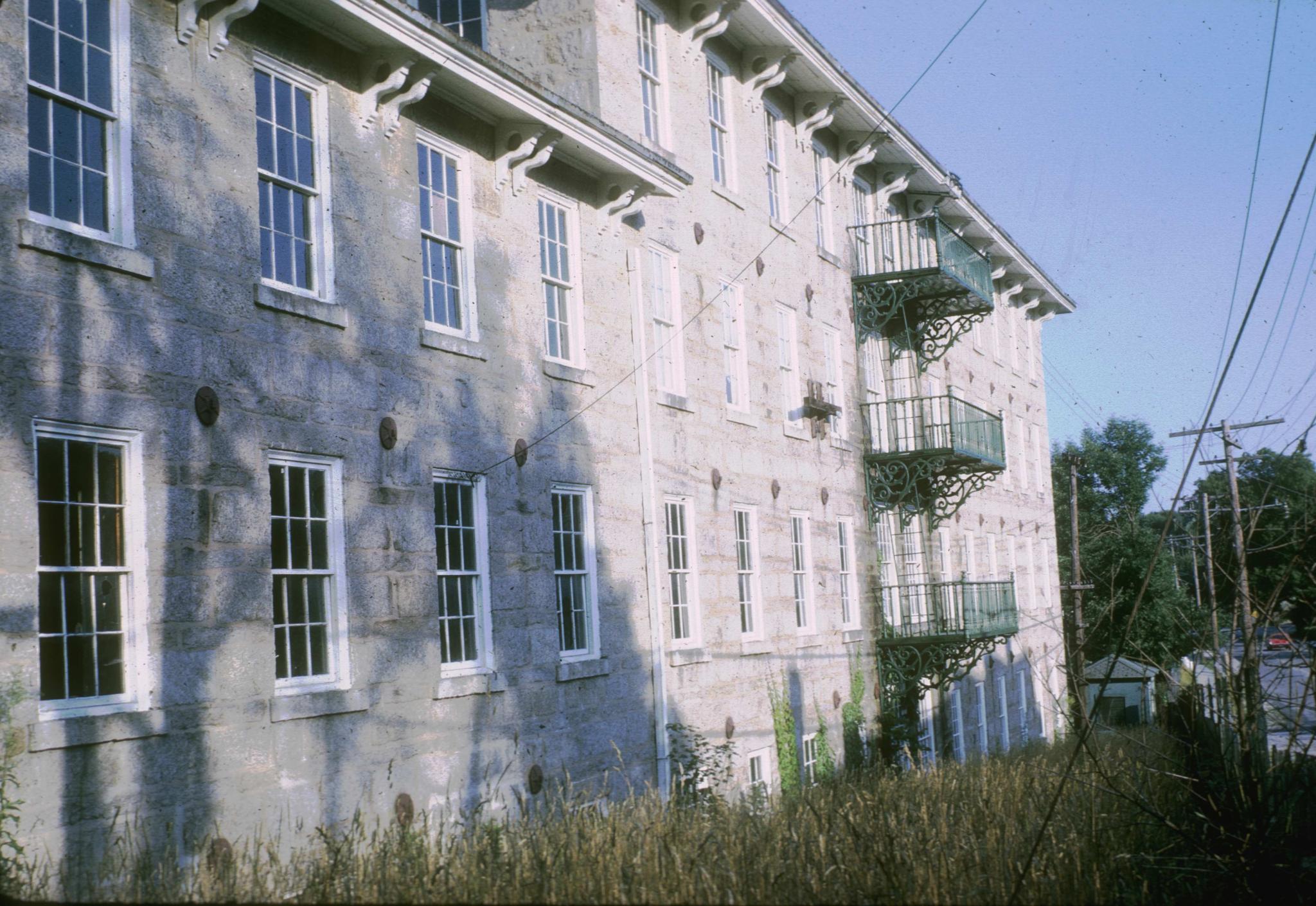 Photograph of the old mill showing the fire escapes.