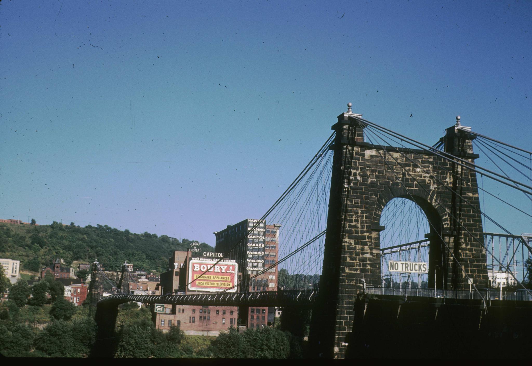 Photograph of the bridge showing the main span.  Good view of one of the…