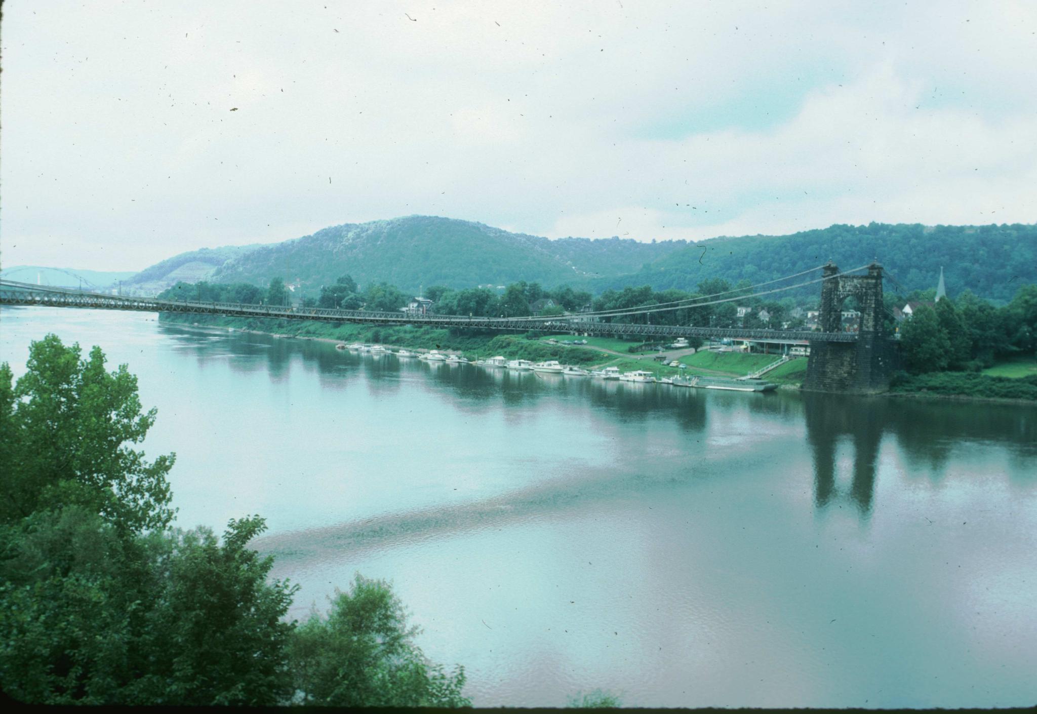 Photograph of bridge taken southwest showing the west tower.  