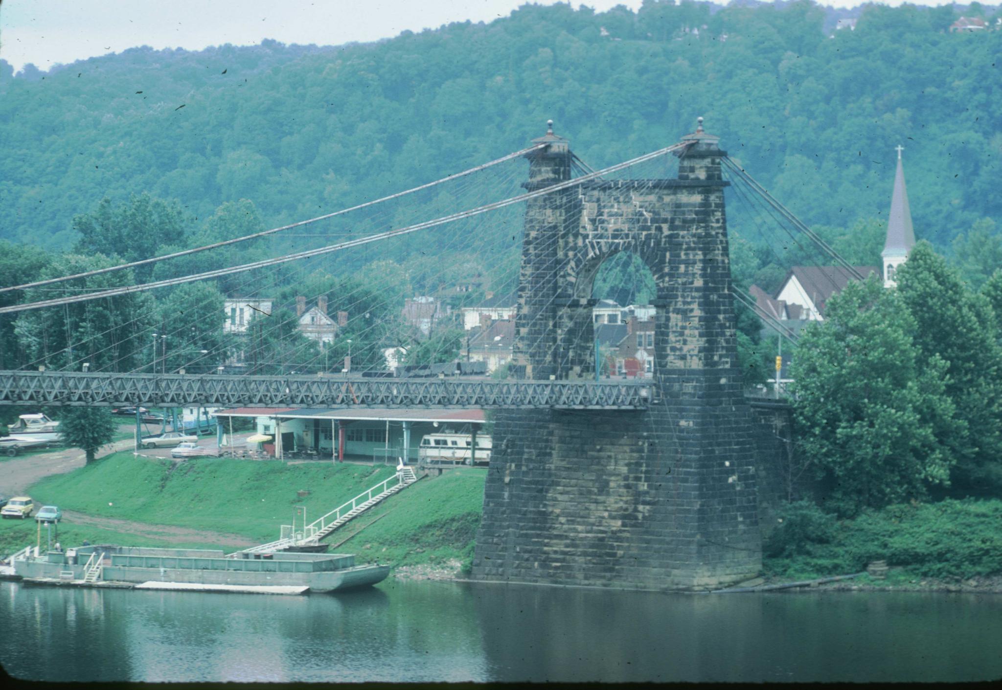 Photograph of bridge looking southwest toward the west tower.